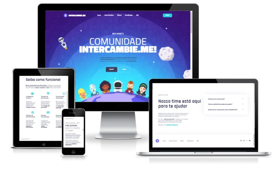 Intercambie.me 在台式机、笔记本、平板和手机上的样机
